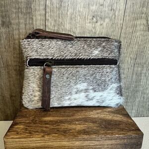 Double Zip Pouch Genuine Cow Hide & Leather Wallet NeW FAST SHIP